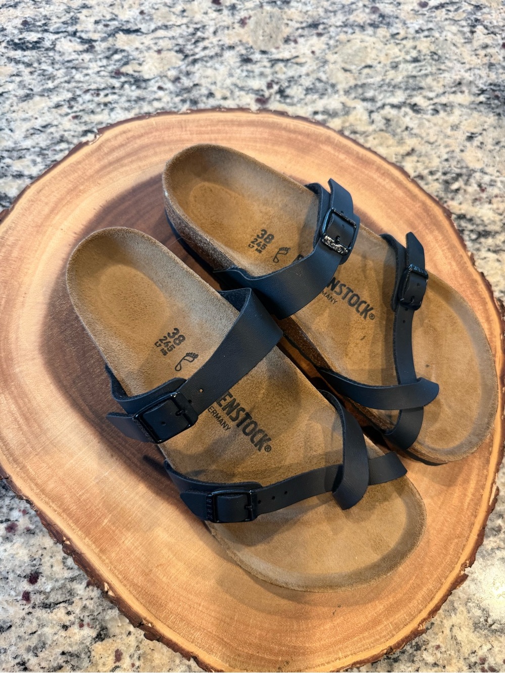 Birkenstock Black Two-Strap Cork Footbed Sandals
